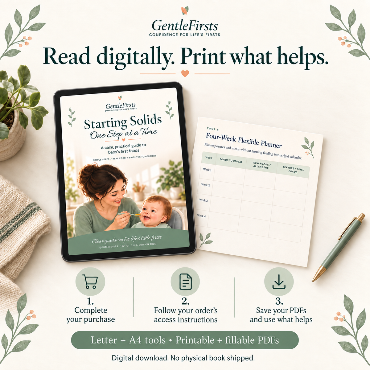 Read digitally and print the tools you need: complete your purchase, follow your order’s access instructions, and save your PDFs. Letter and A4 printable and fillable tools; no physical book shipped.
