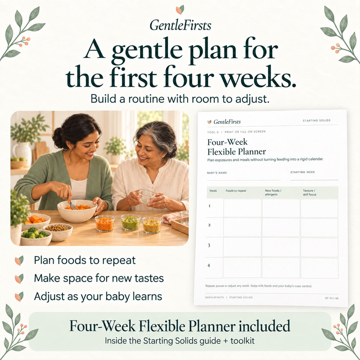 Four-Week Flexible Planner included with the GentleFirsts Starting Solids guide