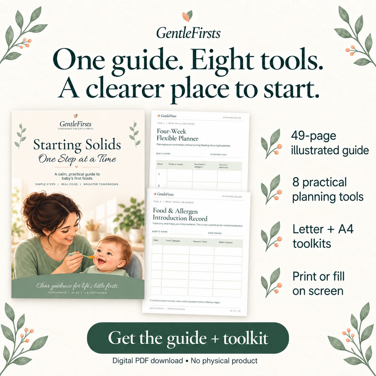 Starting Solids guide and toolkit — 49-page illustrated guide plus 8 practical tools